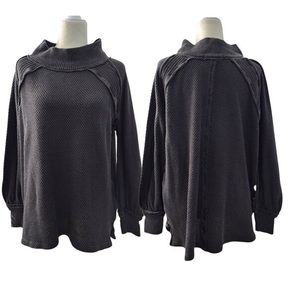 Free People Women's She's A Keeper Boho Top Charcoal Gray Long Sleeve Oversize S - Picture 2 of 9